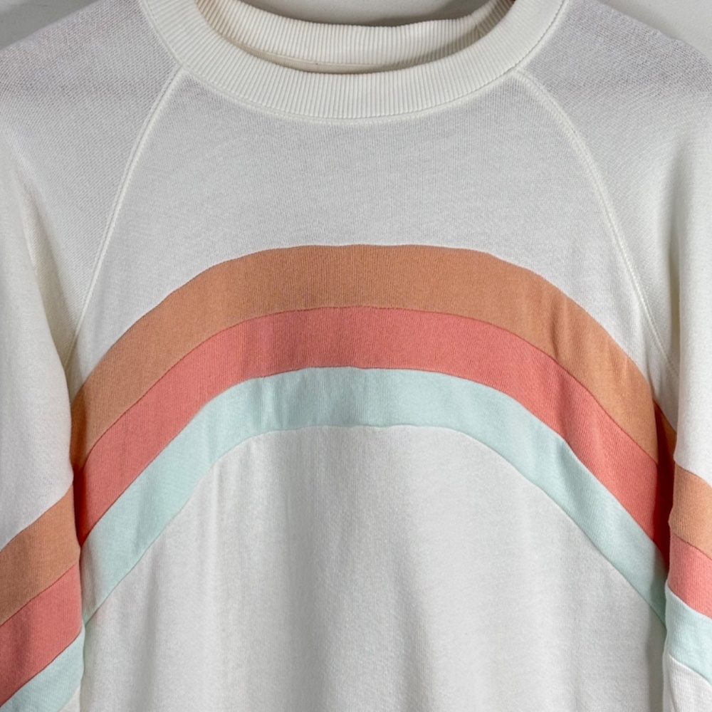 Faherty Molli Rainbow Stripe Crewneck S Sweatshirt White Beach 100% Cotton Surf - Picture 3 of 10